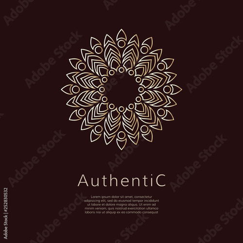 Golden vector logotype. Gradient outline logo. Classic floral design.