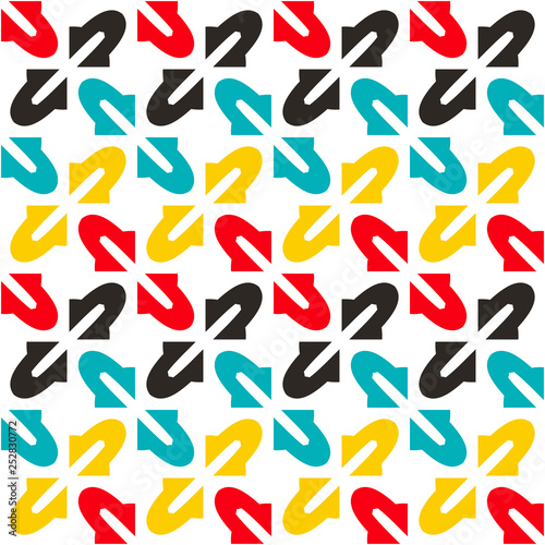 Bright seamless pattern with colorful geometric elements.