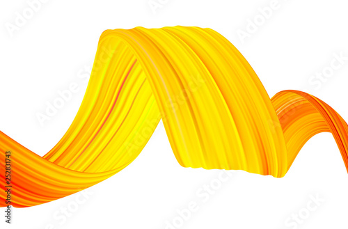 Wavy liquid shape. Modern flow poster background with yellow brush paint stroke.