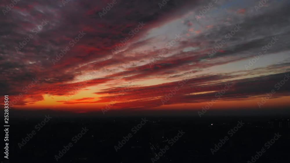 Warsaw, Poland Skyline Sunrise Aerial Drone Sunset Shot Downtown Warsaw, Poland Skyline Sunrise Aerial Drone Sunset Shot Downtown