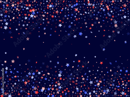 Flying red blue white star sparkles vector american patriotic background.