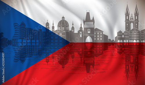Flag of Czech Republic with Prague skyline
