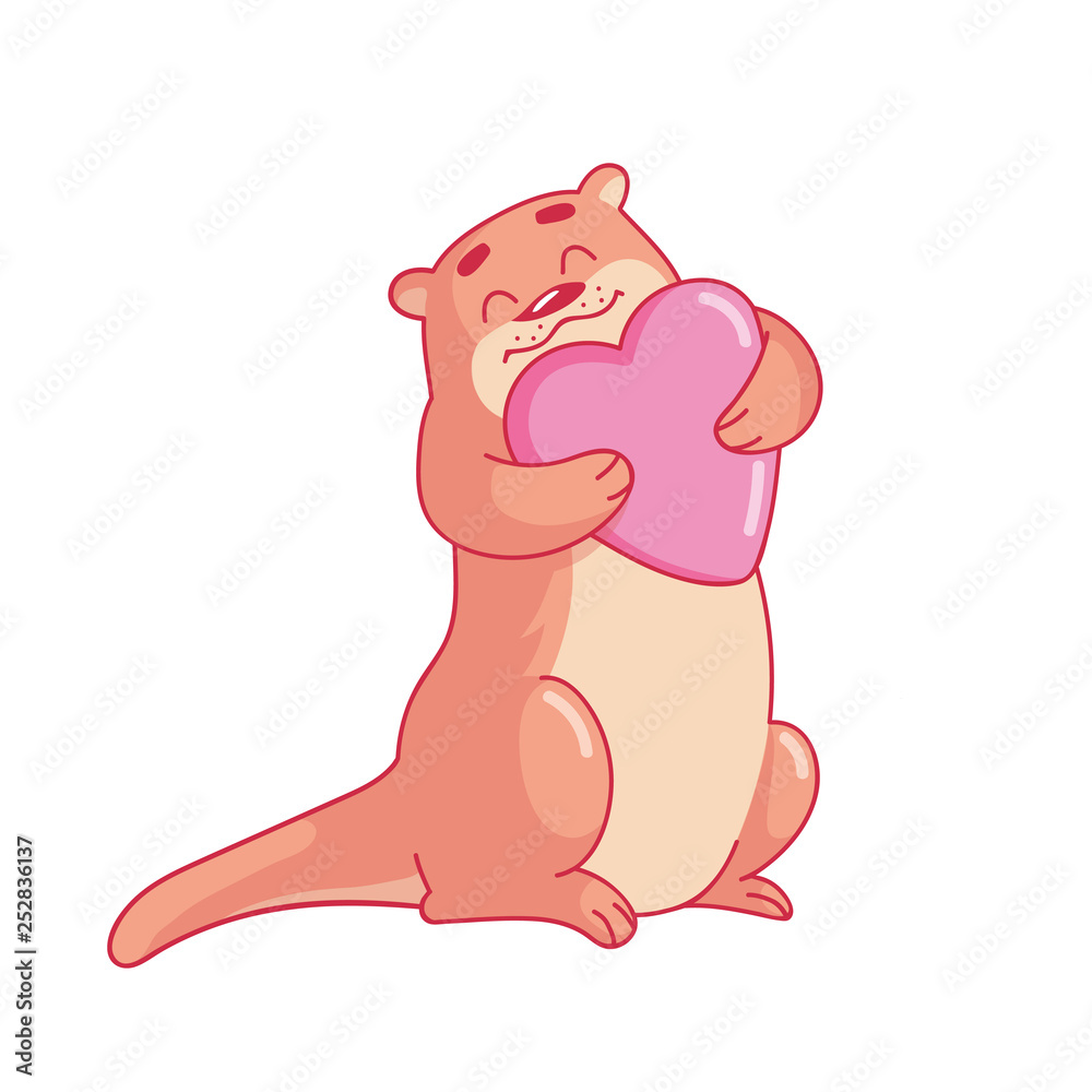 cute illustration of cartoon otter holding pink heart in hands. vector illustration in flat style cute illustration of cartoon otter holding pink heart in hands. vector illustration in flat style