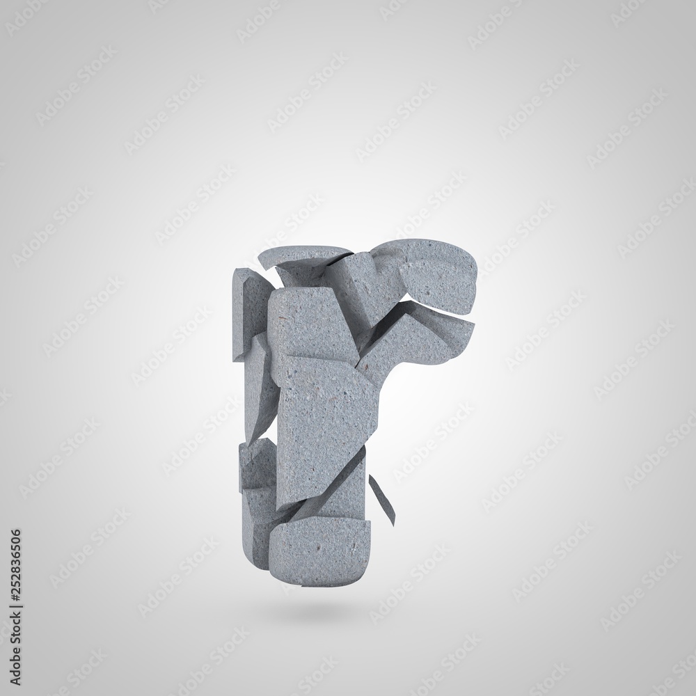Concrete letter R lowercase stone font isolated on white background Concrete letter R lowercase stone font isolated on white background