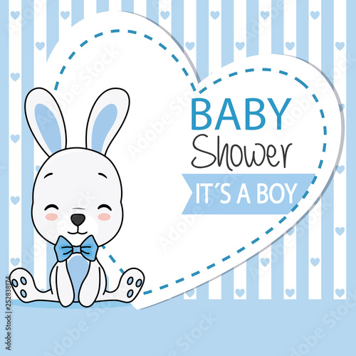 Baby shower card. Cute rabbit with bow tie