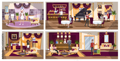 Hotel building interior. Restaurant and reception, room