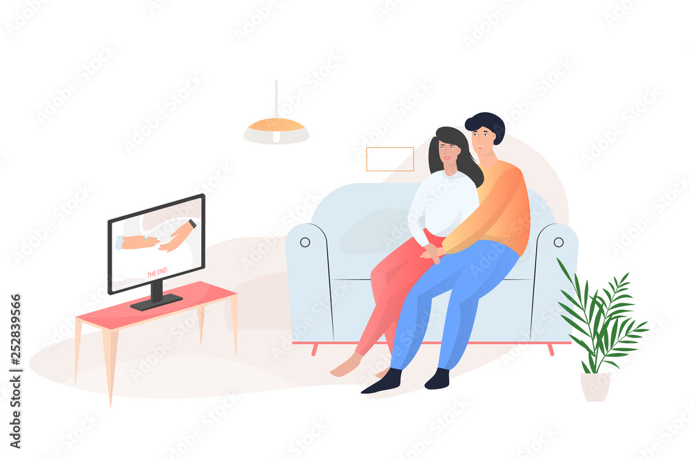 Family couple sitting at home on couch Family couple sitting at home on couch