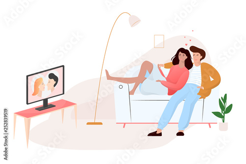 Family couple sitting at home on couch