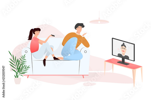 Family couple sitting at home on couch