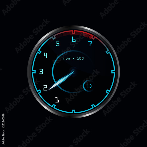 Vector dashboard speedometer isolated. Realistic sensor panel with arrows. Vehicle tachometer, car speedometer. Chrome neon board. Measuring speed illustration.