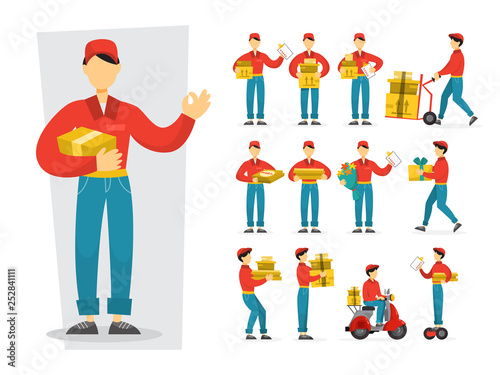 Set of delivery man. Collection of courier