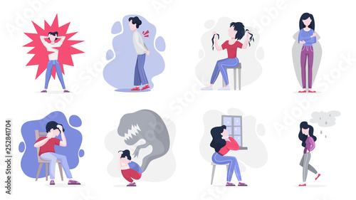Mental disorder set. Collection of people suffer from depression