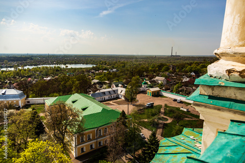 Landscape view of Chernihiv on a sunny spring day from a height against blue sky photo