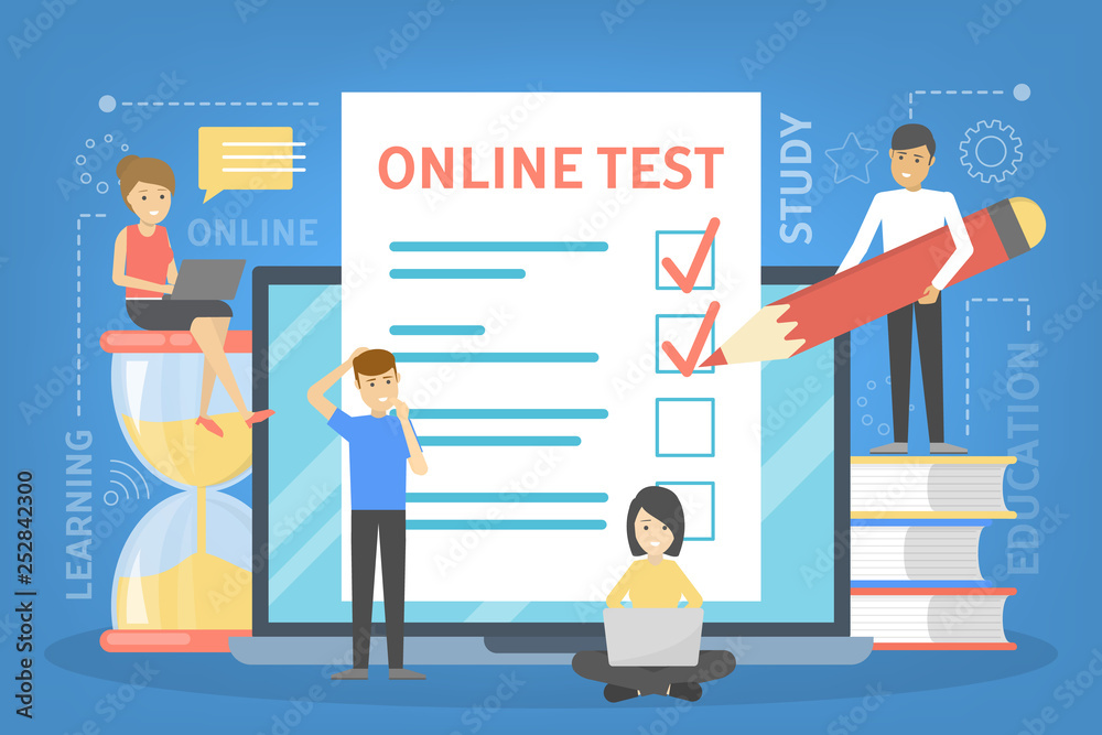 Online test concept. Quiz on the computer Online test concept. Quiz on the computer