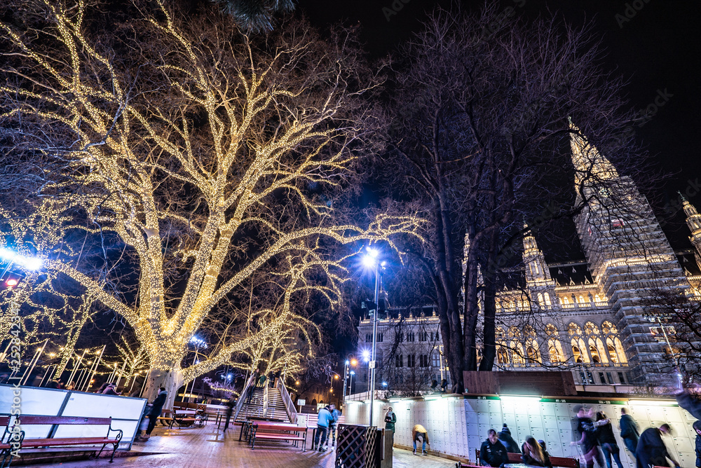 Austria, Vienna, Town Hall by night