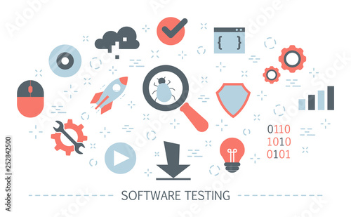 Testing software concept. Application code test process