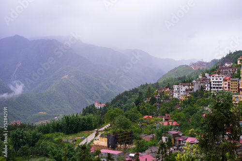 Landscape view of valley, village and paddy fields in Sapa © kiet