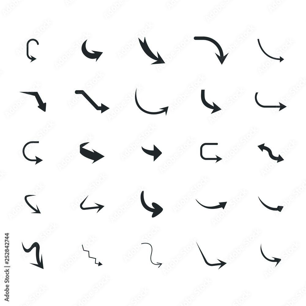 Vector illustration of curved arrow icons. curved arrow icons set. curve icons