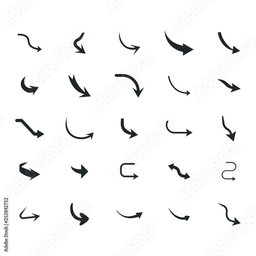 Vector illustration of curved arrow icons. curved arrow icons set. curve icons