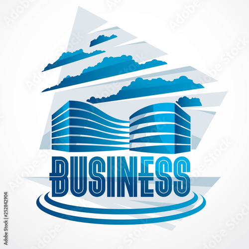 City building business financial office vector design. Futuristic architecture illustration. Real estate realty office center design. 3D futuristic facade in big city. Can be used as a logo or icon.