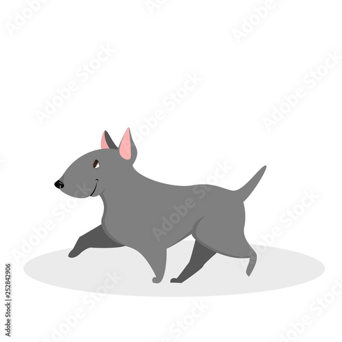 Cute funny dog walking. Puppy character with grey