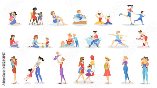 Mother and child set. Collection of family activity.