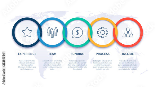 Chain steps infographic. Global business step by step process chart, workflow timeline diagram and startup plan vector template