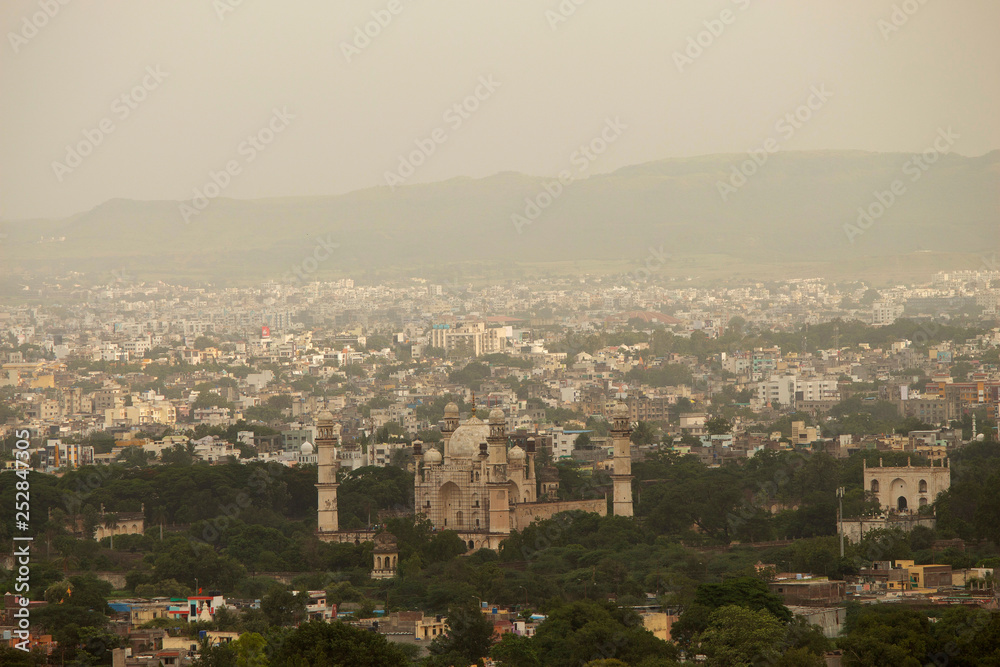View of Bibi Ka Maqbara from mountain, Aurangabad, Maharashtra, India.