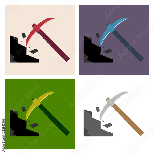 Pickaxe breaking mountain linear icon. Mining. Navvy pick. Contour symbol. Editable stroke