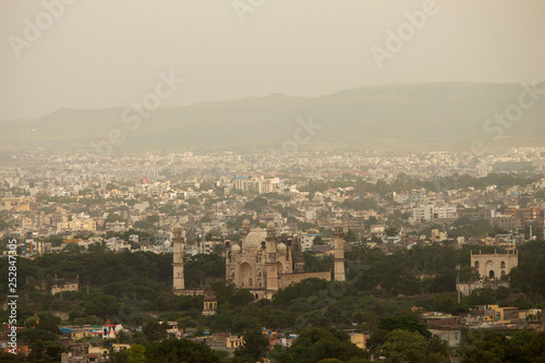 View of Bibi Ka Maqbara from mountain, Aurangabad, Maharashtra, India.