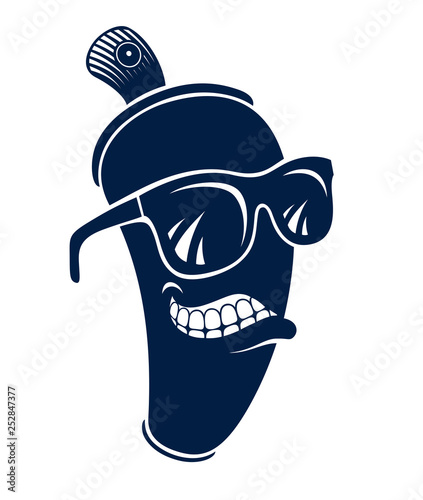 Graffiti paint spray can cartoon character, vector illustration, urban teen culture theme.