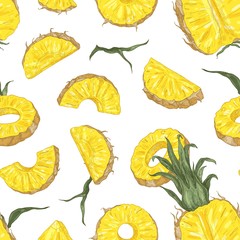 Keuken achterwand Ananas patronen Ananasplakjes op zwarte achtergrond  © Good Studio