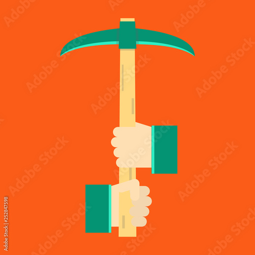 Pickaxe breaking mountain linear icon. Mining. Navvy pick. Contour symbol. Editable stroke