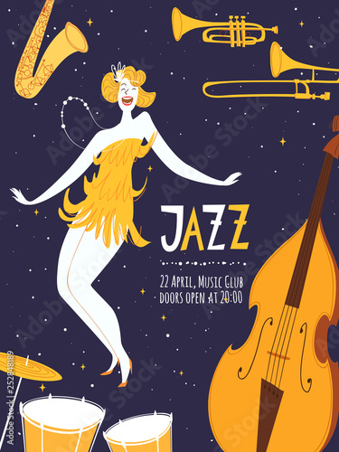 vector jazz poster with cute dancing girl