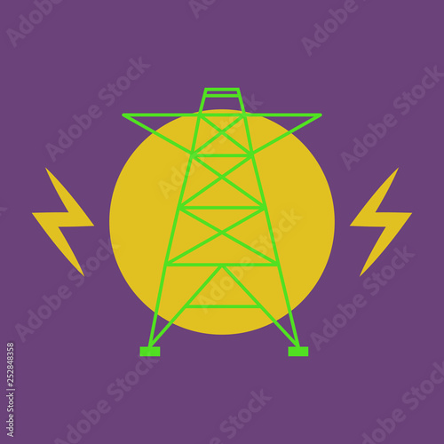 Vector high voltage pylon on white background in isometric perspective. Red and white 3d metal pole voltage, isolated background. Industrial illustration. Power line pylon with safety lock.