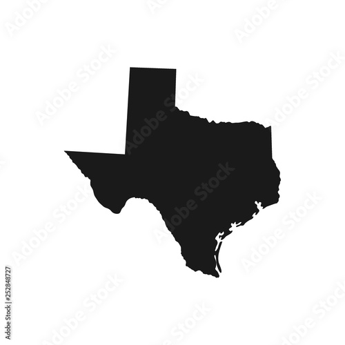 Texas, state of USA - solid black silhouette map of country area. Simple flat vector illustration.