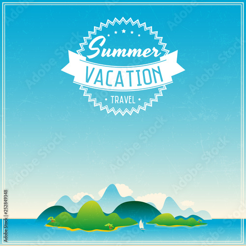 Summer vacation travel logo on tropical background