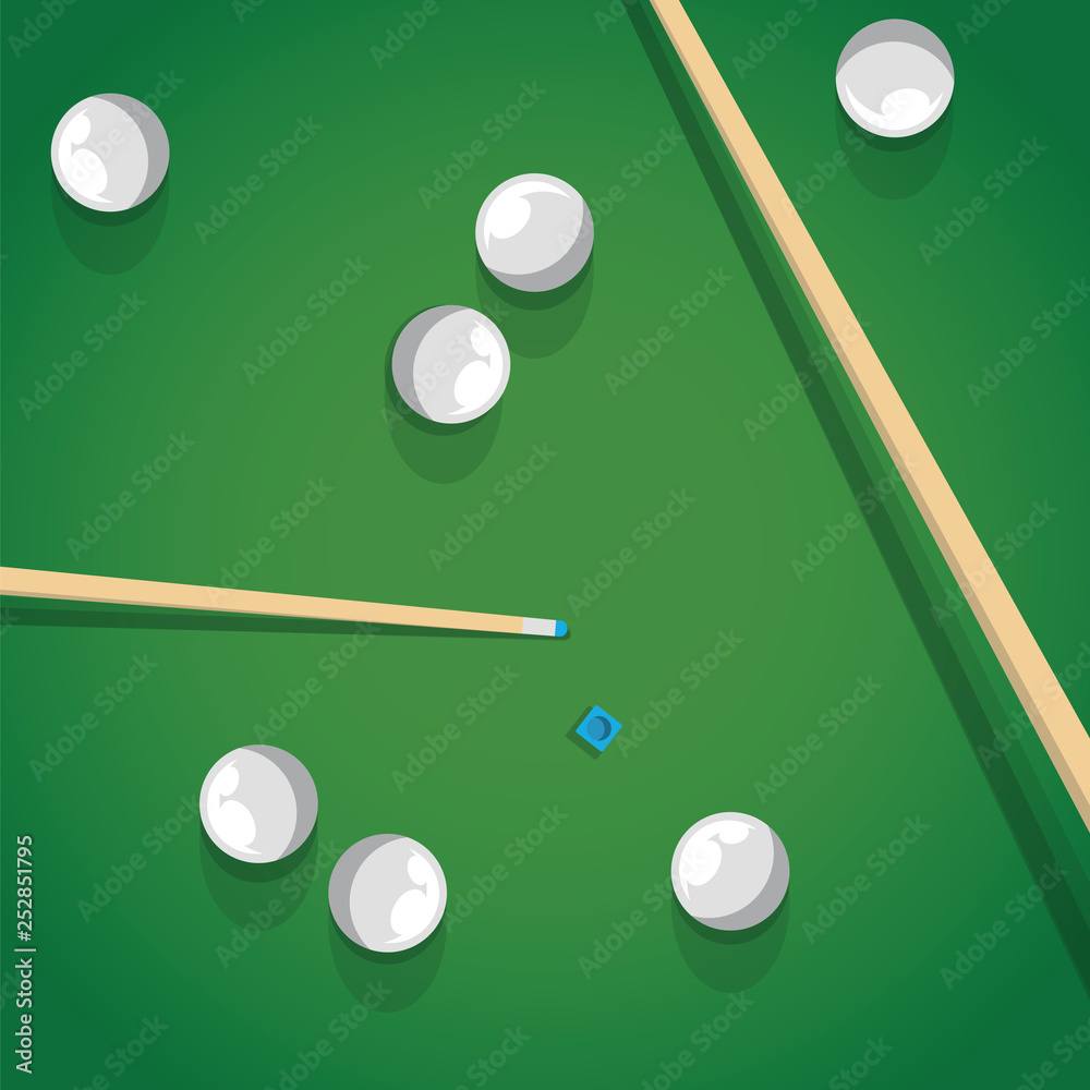 married Almost Adulthood Pool stick and balls on green billiard table while game. Biliard balls and  cue for pool game on green table top view. Stock Vector | Adobe Stock