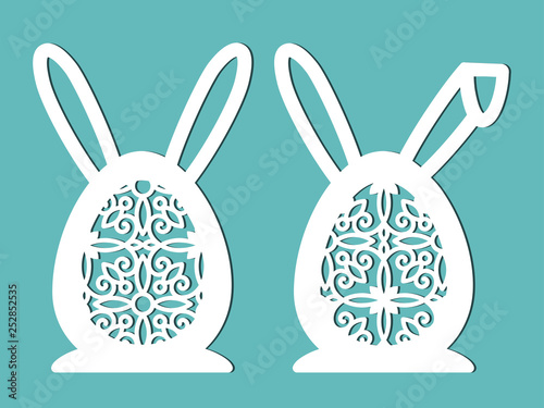Easter bunny. Easter egg. Decorative element for cutting paper, laser cutting or plotter. Vector