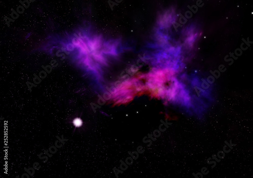 Fototapeta Naklejka Na Ścianę i Meble -  Far being shone nebula and star field. 3D rendering