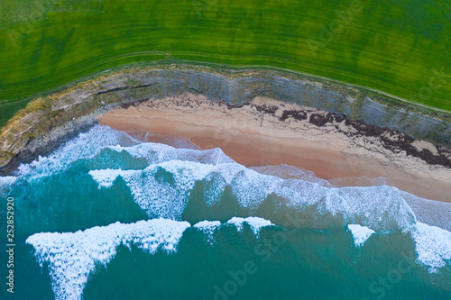 Waves, Sand, Ocean, Langre beach, Ribamontan al Mar, Cantabrian Sea, Cantabria, Spain, Europe photo