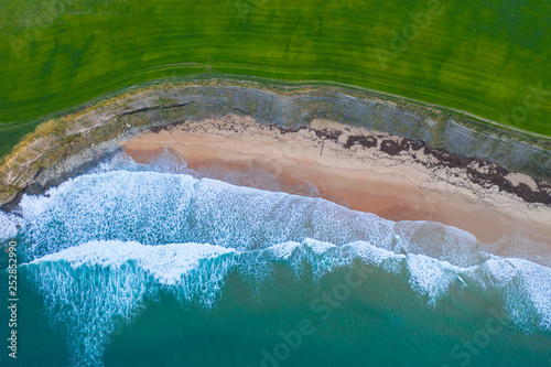 Waves, Sand, Ocean, Langre beach, Ribamontan al Mar, Cantabrian Sea, Cantabria, Spain, Europe photo