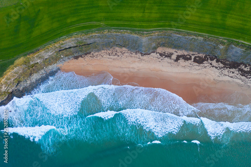 Waves, Sand, Ocean, Langre beach, Ribamontan al Mar, Cantabrian Sea, Cantabria, Spain, Europe photo