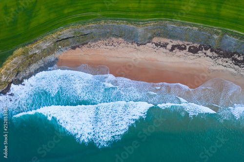 Waves, Sand, Ocean, Langre beach, Ribamontan al Mar, Cantabrian Sea, Cantabria, Spain, Europe photo