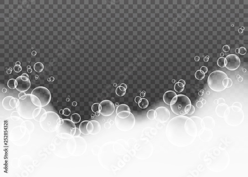 Bath foam with shampoo bubbles isolated on transparent background.