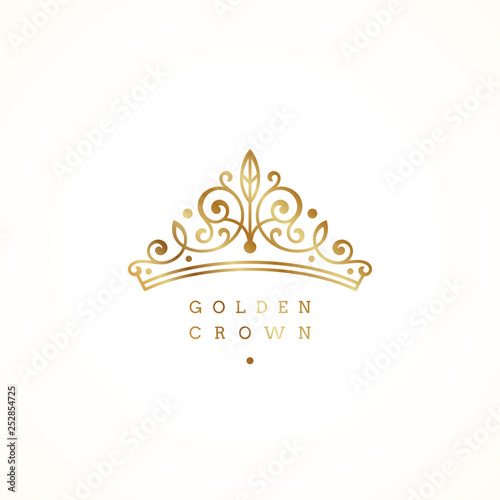 Elegant golden crown logo on white background. Vector illustration. photo