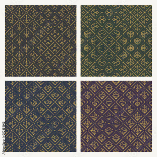Set of seamless vintage flourishes pattern. Vector illustration.