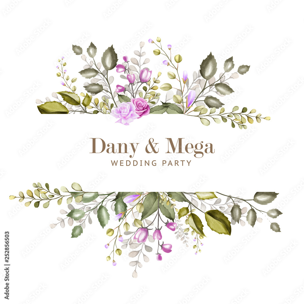 beautiful watercolor floral and leaves wedding card Stock Vector ...