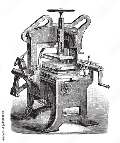 Old book making machine / vintage illustration from Meyers Konversations-Lexikon 1897 
