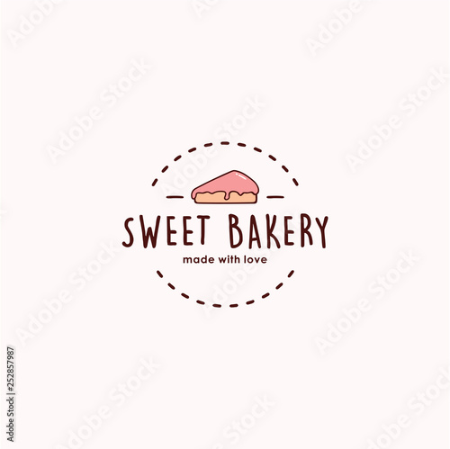 Bakery and Dessert Logo, Slice of Cake Logo, Sign, Template, Emblem, Flat Vector Design